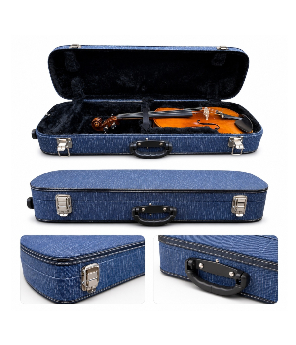 rrrrrrrrrrrrrrrrrrrrr Estojo Case Violino Retangular Jeans 4/4 Cabe Hinario 5 Ccb