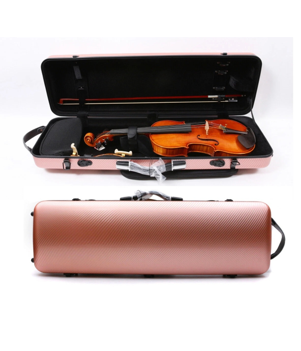 Estojo Violino Retangular Fibra De Carbono Cor Rosê Com Bag