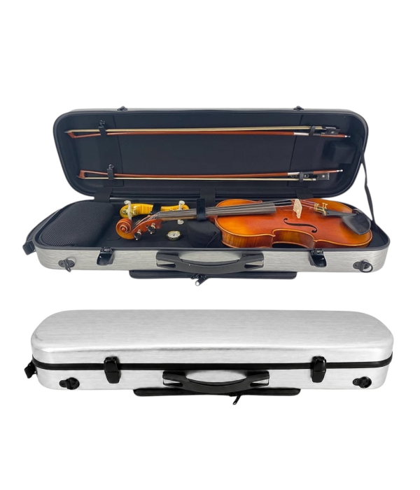 268ccbe2-0da1-4480-a859-34a3c7a1a105 Estojo Violino Retangular Fibra De Carbono Cor Prata C/ Bag